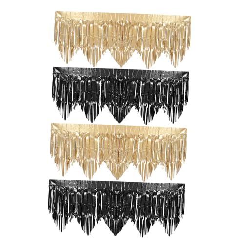 OSALADI 4 Stück Teiliges Party Fringe Banner Wiederverwendbare Dekoration mit Metallic Gold Schwarz Wellenfransen DIY Hintergrund für Geburtstag Hochzeit Verlobungsfeier Leicht zu Hängen von OSALADI
