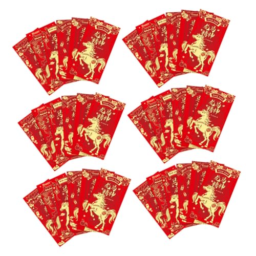 OSALADI 48 Stück Jahr des Pferdroten Pakets Rote Umschläge Chinese Hong Bao roter Umschlag rote Geldpakete Glücksgeldumschlag Frühlingsfest Lieferungen Kreatives Neujahrsumschlag Papier von OSALADI