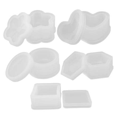 OSALADI 5 Stück Teiliges Silikon-box-formen Deckel Herz Sechseck Viereck Kleeblatt Flexible Epoxidharz-gießformen für DIY Schmuck-aufbewahrungsboxen Weiß OSALADI 5 Stück Teiliges Silikon-box-formen Deckel Herz Sechseck Viereck Kleeblatt Flexible Epoxidharz-gießformen für DIY Schmuck-aufbewahrungsboxen Weiß von OSALADI