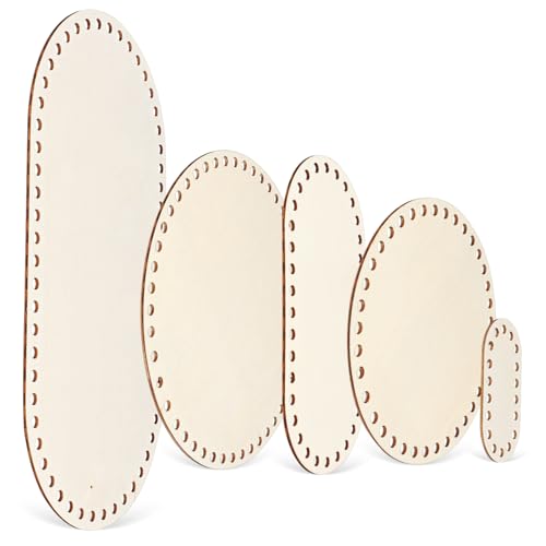 OSALADI 5 Stück Teiliges Stabile Holzböden für Häkeln Körbe Oval und Rund Solide Holzscheiben mit Löchern Formstabiler Korbboden für DIY Korbflechten und Tischdeko von OSALADI