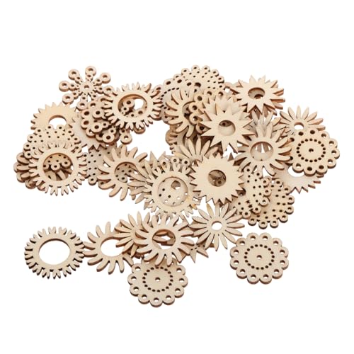 OSALADI 50 Stück Blumenbemalte Holzspäne Holzblumenschmuck Holzformen für Handwerk Ornamente aus Holzscheiben Blumenholzausschnitte Holzausschnitte zum Basteln hölzern Beige von OSALADI