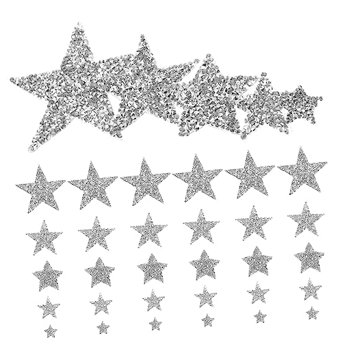 OSALADI 50 Stück Bügelbilder Strass Aufnäher Sternen Patches Glitzer Aufnäher für Kleidung Schuhe Taschen Diy Applikationen Silberweiß Waschbeständig von OSALADI