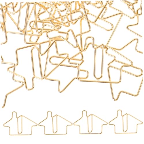 OSALADI 50 Stück Metall Paper Clips Hausform Niedliche Büroklammern Vielseitige Büro und Lesezeichen Starke Haltekraft Organisieren und Sortieren Goldfarbe von OSALADI