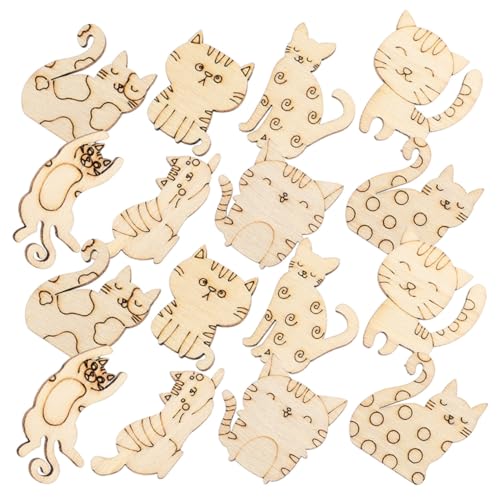OSALADI 50 Stück Unbemalte Holz Katzen Ausschnitte Glatte Kanten Sicher für DIY Basteln Weihnachtsdeko und Kreative Handarbeiten Verschiedene Katzenformen für Scrapbooking von OSALADI