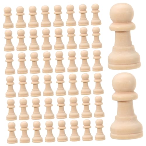 OSALADI 50 Stück Unlackierte Holz Schachfiguren DIY Schachspiel Ersatzteile Blanko Schachfiguren für Gestaltung für Brettspiele und Pädagogische Zwecke von OSALADI