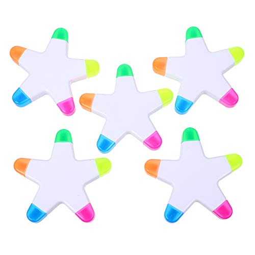OSALADI 5Stücke Fünfstück Sternförmiger Highlighter Stifte Multifunktionale Fluoreszierende Marker für Präzises Schreiben für Schule und Büro Leuchtende Farben für Kreative Notizen von OSALADI