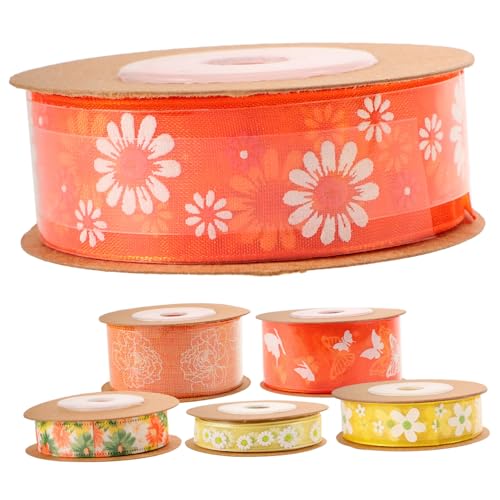 OSALADI 6 Rollen Blumenmuster Geschenkband Vielseitiges Bastelband Polyester Zuschneidbar für Diy Haarschmuck pro für Feiern und Dekoration von OSALADI