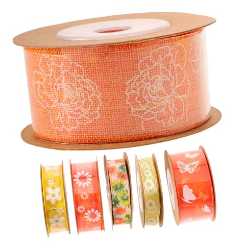 OSALADI 6 Rollen Festival Geschenkband mit Blumenmuster Doppelseitiges Polyester Satinband pro Vielseitiges DIY Bastelband für Hochzeit Geschenkverpackung und Partydekoration von OSALADI