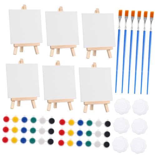 OSALADI 6 Sets Mini-malset, Kleines -set, Tischstaffeleien Aus Holz, Aquarell-malwerkzeuge, Ölgemälde, Pinsel, Paletten, Farben, Bastelset von OSALADI