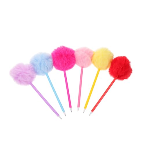 OSALADI 6 Stück Kuschelige Pom Pom Kugelschreiber mit Weichem Plüschgriff Ergonomisch Sanfter Tintenfluss Kreative Schreibstifte für Schüler und Frauen Bunte Niedliche Schreibwaren für von OSALADI