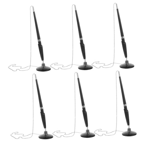 OSALADI 6 Stück Schwarze Kugelschreiber mit Metallkette und Selbstklebendem Stifthalter Drehbar Ergonomisch Leicht Sicherer Business Signature Pen für Büro Rezeption Hotel Bank von OSALADI