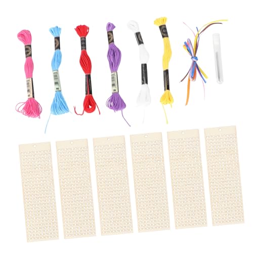 OSALADI 6 Stück Teiliges Holz Stickset für Diy Lesezeichen Rechteckiges Kreuzstich Kit Holz Handwerk für Anfänger Vielseitig Einsetzbar Weihnachtsdekoration für Projekte von OSALADI