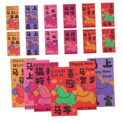 OSALADI 60 Stück Pferdejahr Rote Umschläge mit Kreativem Sternzeichen-design Traditionelle Chinesische Frühlingsfest-geldumschläge aus Beschichtetem Papier Vielseitige Glückwunschumschläge von OSALADI