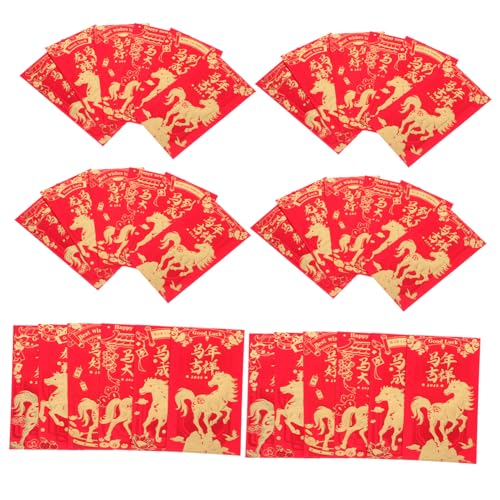 OSALADI 60 Stück Rote Geldumschläge Jahr Des Pferdes Traditionell Goldgeprägt Neujahrsumschläge Chinesische Hong Bao für Frühlingsfest Hochzeit Geburtstag Festliche Geschenkumschläge von OSALADI