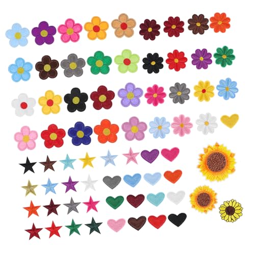 OSALADI 71 Stück Farbenfroher gestickter Stofffleck Kleidungsstück Tasche Stoffflicken für Kleidung Erwachsene Handwerk Sonnenblumenfelder Hutflecken Jeansflecken Stickgarn von OSALADI