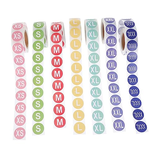 OSALADI 7Rollen Kleidungsetiketten Aufkleber Selbstklebend Größenetiketten für Xs Xxxl Praktische Runde Etiketten für Stoffe und Verpackungen Langlebig und Abriebfest von OSALADI