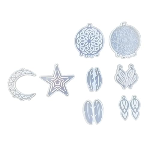 OSALADI 8 Stück Stern Mond Dream Catcher Silikonform Set Teiliges Epoxidharz Gießform für DIY Schmuck Wanddekoration für Kreative Bastelprojekte mit Perlen Glitzer und Mehr von OSALADI