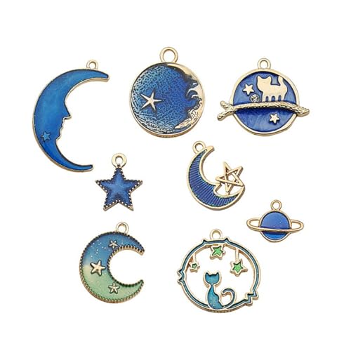 OSALADI 8 Stück Teiliges Schmuckherstellungsset mit Blauen Mond Stern Schnecken anhängern aus Langlebiger Legierung Leichtes DIY Zubehör für Ohrringe Halsketten und Armbänder für von OSALADI