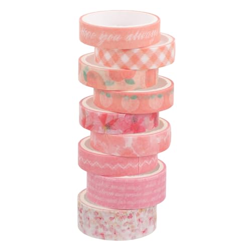 OSALADI 9 Rollen Teiliges Washi Tape mit Niedlichen Pfirsich Motiven Vielseitige Leicht Zuschneidbare Dekorationsbänder für Diy Journals Scrapbooking und Kreative Bastelprojekte von OSALADI
