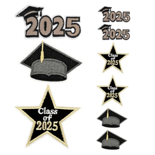 OSALADI 9 Stück 2025 Stickerei-Patch für die Abschlusssaison Abschlussfeier Dekoration Abschluss-Aufnäher zum Aufbügeln Flicken für Kleidung Abschluss zum Aufbügeln Kleiderflicken Stoff von OSALADI