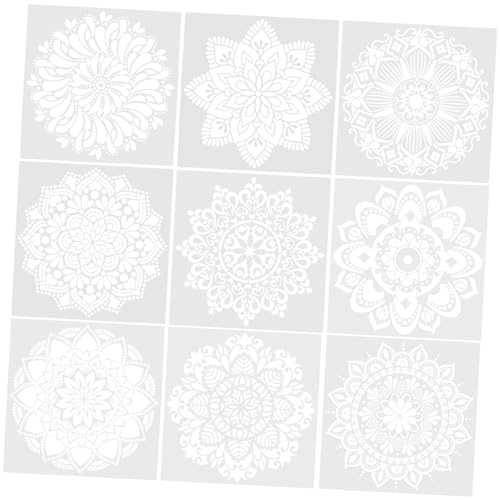 OSALADI 9 Stück Malvorlage Große Schablonen Zum Malen Wanddekoration Wandkunst Malschablonen Mandala-schablone Wandhängedekoration Diy-vorlagen Malen Plastik Weiß von OSALADI