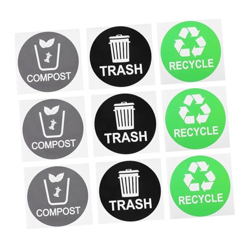 OSALADI 9 Stück Teiliges Recycling mülltonnen aufkleber Wasserdichtem PVC Selbstklebend Langlebig und Verschleißfest Praktische Müllklassifizierungssticker in Grün Schwarz für von OSALADI