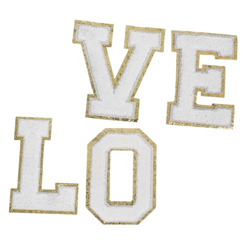 OSALADI Chenille Digital Stoffaufkleber Chenille Patches Für Kleidung Liebes Applikationen Für Jacken Glitzer Rand Patches Für Hüte Alphabet Aufnäher Zum Aufnähen von OSALADI
