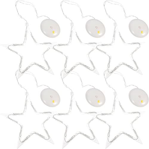 OSALADI Dekorative Saugnapf-Lichter, batteriebetrieben, Weihnachtsstern, Sterne, Vorhang-Lichter, hängende Laterne, Innenbereich, Weihnachtsfenster, Kupferdraht, LED, dekorativ, 6 Stück von OSALADI