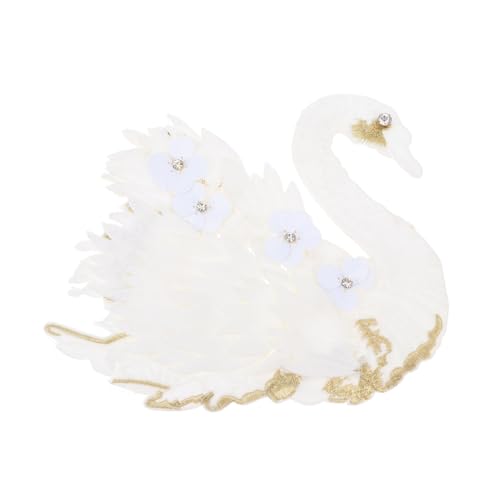 OSALADI Großer Weißer Schwan Stickerei Patch zum Aufnähen Langlebige Blumenapplikation für Kleidung Taschen und DIY Bastelprojekte Modischer Aufnäher für Trendbewusste Nähbegeisterte von OSALADI