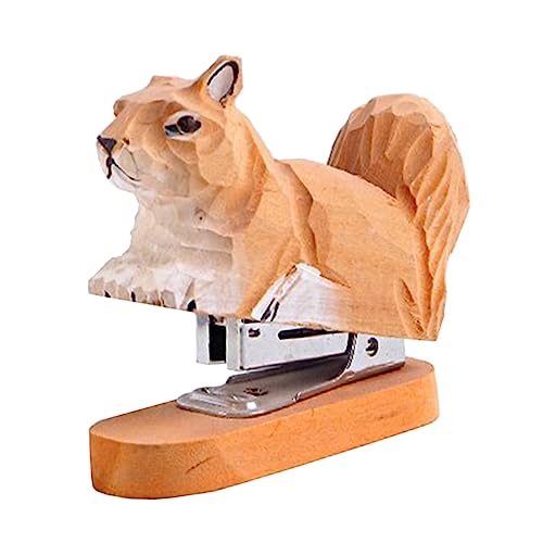 OSALADI Holz Heftgerät Eichhörnchen Form Kompakter Langlebiger Mini Heftklammer für Schule Büro und Zuhause Tragbares Tier Kreatives Schreibtischzubehör Perfektes für Schüler und von OSALADI