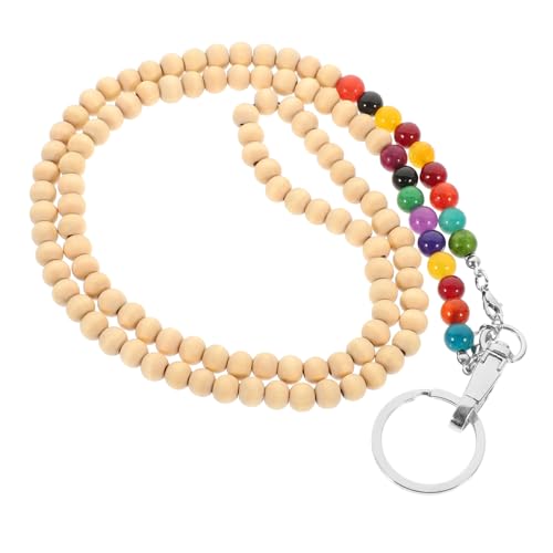 OSALADI Holzperlen Ausweishalter Lanyard mit Bunten Edelstein perlen Leichtes Langlebiges Schlüsselband für Mitarbeiter Studenten Pflegepersonal Stilvolles und Stabiles von OSALADI