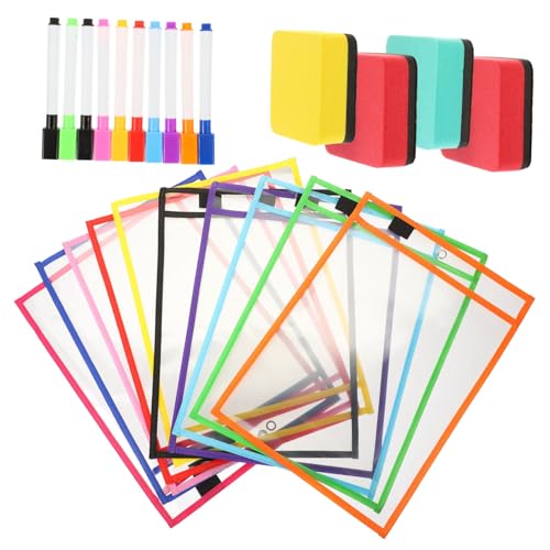 OSALADI Klare Wiederverwendbare Dry Erase Dokumententasche mit Markerhalter und Metallöse Teiliges Transparente Trockenlösch Hüllen für Schule Büro und Wiederholte Nutzung Zufällige Farbe OSALADI Klare Wiederverwendbare Dry Erase Dokumententasche mit Markerhalter und Metallöse Teiliges Transparente Trockenlösch Hüllen für Schule Büro und Wiederholte Nutzung Zufällige Farbe von OSALADI