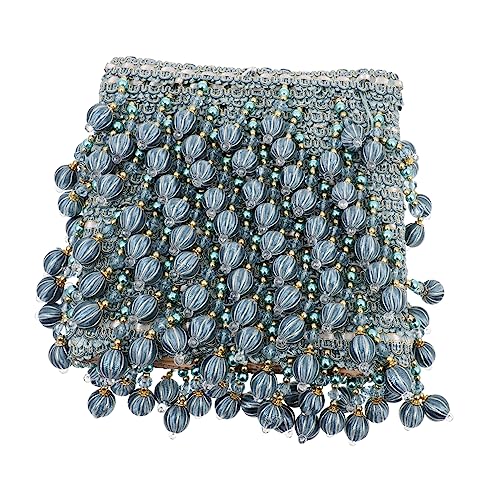 OSALADI Perlenspitzenvorhang mit Perlen verzieren Perlen Quaste trimmen Perlenfransenband Schwarzer Rand Perlenquaste Fransen Home Decorative Accessoire Plastik Blue von OSALADI