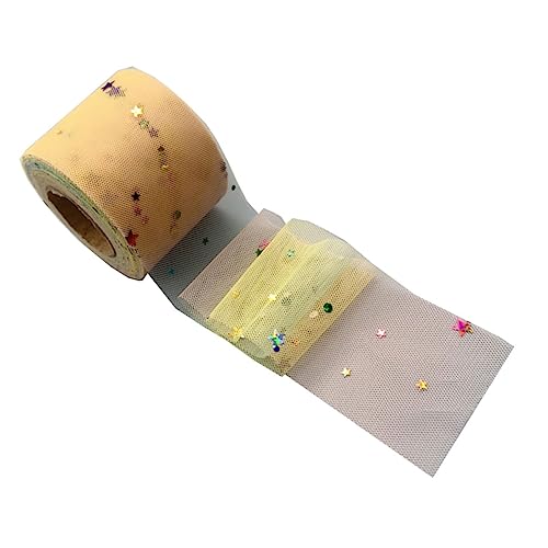 OSALADI Regenbogen Tüllband mit Stern Mond Pailletten Handgefertigtes DIY Netzschleifenband Leichtes Langlebiges Mesh Band für Kleidung Kopfschmuck und Kreative Bastelprojekte Hellgelb von OSALADI