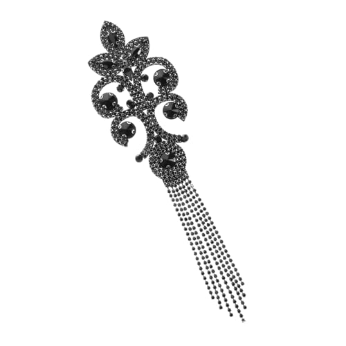OSALADI Retro dekorative Schulterstempel Schulterkette mit Quaste Kleidung liefert Schulterklappen mit Fransen Schulterklappen für Frauen Verzierungen für das Handwerk Strasssteine Black von OSALADI