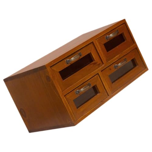 OSALADI Rustikale Holz aufbewahrungsbox mit Vier Schubladen Doppelstöckig Große Kapazität Schreibtisch Organizer für Schmuck Uhren und Kleine Accessoires Praktische Desktop Schubladenbox von OSALADI