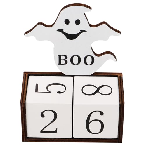 OSALADI Rustikaler Holz Schreibtischkalender Halloween Thema Manuell Drehbar Dekoratives Kürbis Design mit Geist Kreative Partydekoration Kreative Tischaccessoires Einfach Bedienbar von OSALADI