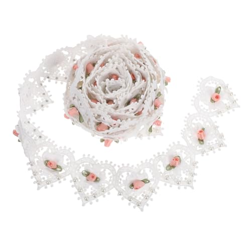 OSALADI Yards Vintage Weiße Herzförmige Bestickte Spitze mit Imitationsperlen Blumenapplikationen für Hochzeit Brautkleid Hut DIY Nähen Verzierung von OSALADI