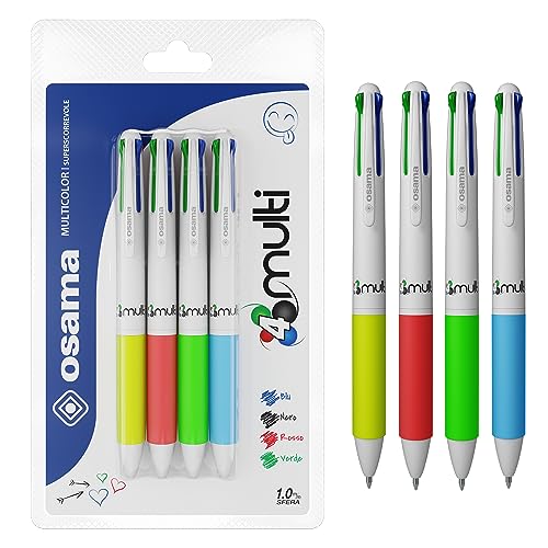 Osama 4 Multi – Set Druckkugelschreiber4-Farben, 4 Stück - 4-Farben-Kugelschreiber, 0,1 mm, mit schwarzer, blauer, roter und grüner Tinte, ideal für Schreib- und Schulbedarf, Universität und Büro Osama 4 Multi – Set Druckkugelschreiber4-Farben, 4 Stück - 4-Farben-Kugelschreiber, 0,1 mm, mit schwarzer, blauer, roter und grüner Tinte, ideal für Schreib- und Schulbedarf, Universität und Büro von OSAMA