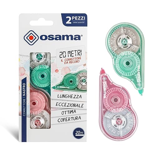 OSAMA - Bandkasten, 2 Stück, 20 Meter - Korrekturband ideal für Schreibwaren, Büro und Universität, Schiebe- und deckend, Pastellfarben von OSAMA
