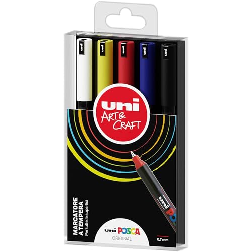 Posca - Uniposca Komplett-Set mit 5 Filzstiften, extra feine Spitze, 0,7 mm, Acrylfarben, ideal als Farben für Kinder und Künstler, Schreibwaren, Stofffarben und andere Oberflächen - Posca - Uniposca Komplett-Set mit 5 Filzstiften, extra feine Spitze, 0,7 mm, Acrylfarben, ideal als Farben für Kinder und Künstler, Schreibwaren, Stofffarben und andere Oberflächen - von POSCA
