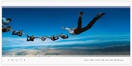 Grußkartenset mit 10 besonderen Klappkarten und 10 hochwertigen Umschlägen. Thema Mut und Sport - Fallschirm von OSB Sport begeistert