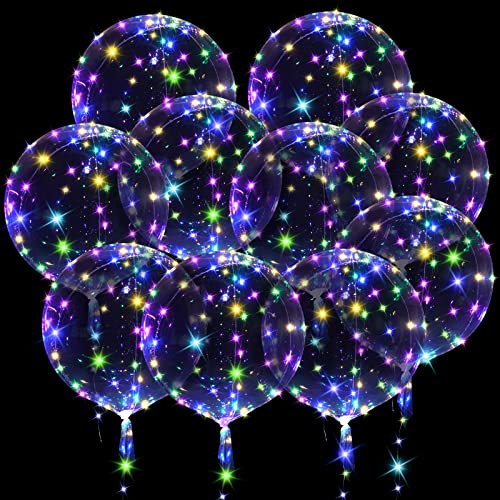 OSDUE 10 Pack Leuchtende Luftballons, 24 Zoll Valentinstag Bobo Luftballons mit 3m LED Lichterketten, Bobo Helium Ballons für Valentinstag, Hochzeit, Weihnachten, Geburtstag, Party Dekoration von OSDUE