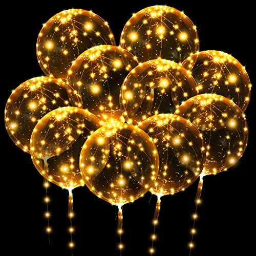 OSDUE 10 Pack Leuchtende Luftballons, 24 Zoll Valentinstag Bobo Luftballons mit 3m LED Lichterketten, Bobo Helium Ballons für Valentinstag, Hochzeit, Weihnachten, Geburtstag, Party Dekoration von OSDUE