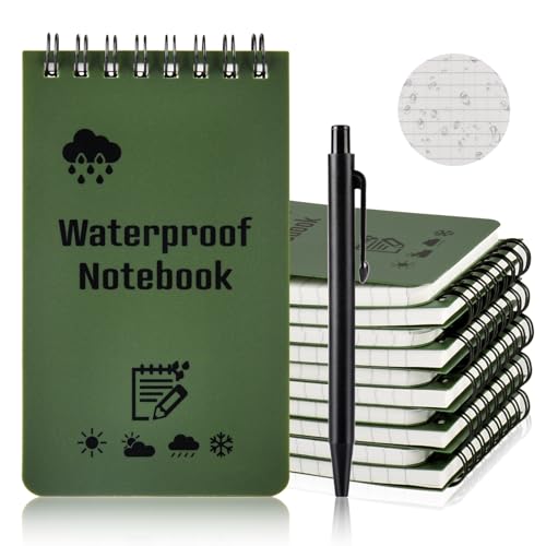 OSDUE Mini Notizblock, 10 Stück Wasserdichtes Notizbuch, 12,7x7,6 CM Taschen Notizblock, Pocket Notizbuch, Allwetter Notizblöcke mit Top-Spirale, für Aktivitäten im Freien Aufnahmen, Taktische Tasche von OSDUE