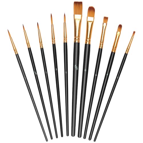 OSDUE 10 Stück Pinsel Set, Nylon Künstlerpinsel Hochwertige Premium Acrylfarben Pinselset für Aquarell Ölgemälde Malerei Ölfarben Brush Set für Anfänge Künstler Erwachsene und Kinder, Schwarz OSDUE 10 Stück Pinsel Set, Nylon Künstlerpinsel Hochwertige Premium Acrylfarben Pinselset für Aquarell Ölgemälde Malerei Ölfarben Brush Set für Anfänge Künstler Erwachsene und Kinder, Schwarz von OSDUE