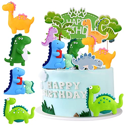 OSDUE 12 Stück Tortendeko Dino, Dschungel Kuchen Dekorationen, Cupcake Topper, Dinosaurier Alles Gute zum Geburtstag Cake Topper für Baby Kinder Jungen Party Dekoration von OSDUE