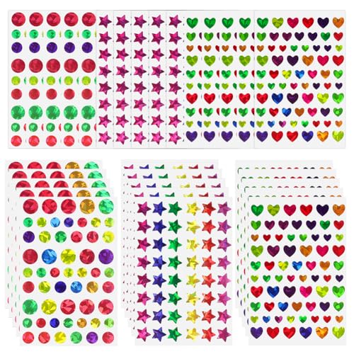 OSDUE 1700+ Stück Aufkleber für Kinder, Sternaufkleber, Herzaufkleber, Runde Punktaufkleber, Farbaufkleber, für Belohnungen, Scrapbooking, Hochzeit, Geschenke, DIY, Valentinstag (30 Blätter) von OSDUE