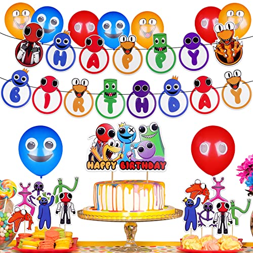 OSDUE 23 Stück Regenbogen-Freunde Geburtstag Party Set, Geburtstags Dekoration Banner, Folienballon Deko, Mini Figuren Geburtstagsdeko, Kuchen Topper für Kinder Mädchen Junge von OSDUE