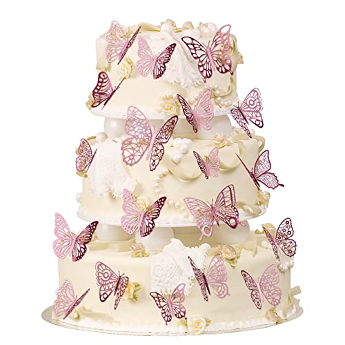 OSDUE 48 Stück Schmetterlinge Tortendeko, Schmetterling Geburtstagstorte Topper Dekoration, Schmetterling Kuchen Topper, Cupcake Dekoration für Hochzeit, Geburtstag, Baby-Dusche(Roségold) von OSDUE